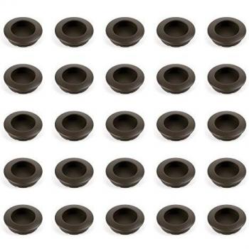 Emuca - Tirador empotrado circular Ø41mm para muebles, tirador uñero para cajones y armarios, color moka, Lote de 25