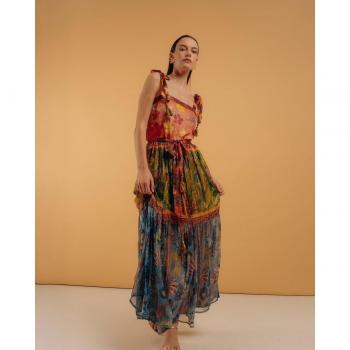 Niza - Vestido largo de tirantes con paneles y estampado Lurex, ideal para mujer