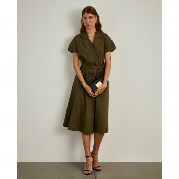 Lion of Porches - Vestido midi caqui oscuro con escote cruzado
