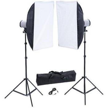 Set de estudio:2 cabezas de flash 120w/s, 2 cajas de luz 50 x 70 cm