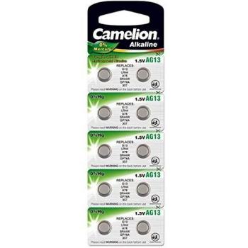 Pack de 10 Pilas Botón Alcalinas AG13/LR44 1.5V Camelion