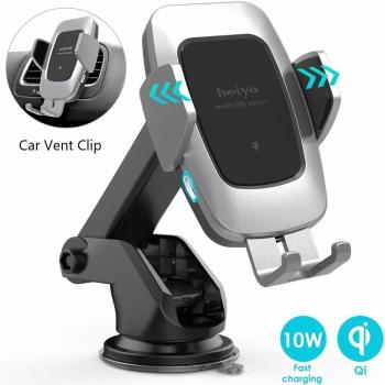 Cargador Inalámbrico Coche Carga Rápida, Qi Wireless Car Charger Soporte Móvil, 10W para Samsung S10/S10 +/Note 9/ s9/ s9 +/ s8/ s8 +/ Note 8, 7.5W para iPhone 8/8 + /X/XS/XS MAX/XR, 5W Qi-Enabled