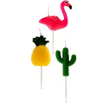 Dekora 345336 Velas Tropicales Piña de Flamenco y Cactus para Decoración, Multicolor, 6 pcs