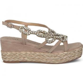 Sandalia de esparto con cuña para mujer Alma En Pena 574 Beige, adornos de ante