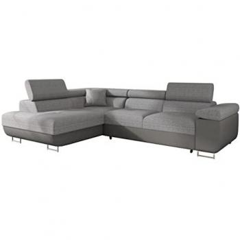Sofá rinconero Comfivo S100, gris, con función de descanso y caja de ropa de cama, 274x203x70cm