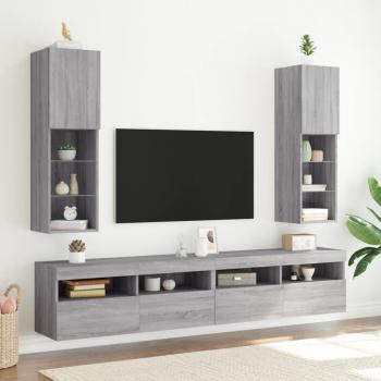 Mueble de TV vidaXL con luces LED, 2 unidades, dimensiones 30,5x30x102 cm, color gris Sonoma