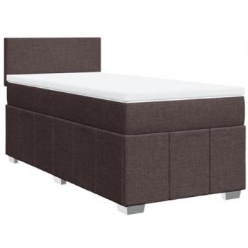 Cama box spring con colchón de tela marrón oscuro 80x200 cm