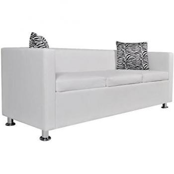 vidaXL Sofá blanco de cuero artificial, 3 plazas bricolaje muebles casa asiento
