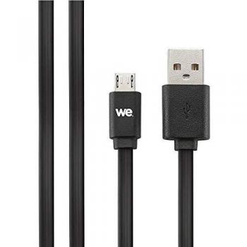 Cable Micro USB Plano Reversible 2M Negro - Conector Ultra Resistente - Carga Rápida para Samsung, Huawei, Nexus y Sony
