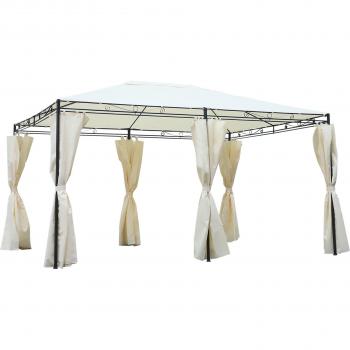 Outsunny Cenador de Jardín 4x3 m con Paredes Laterales y Techo - Crema