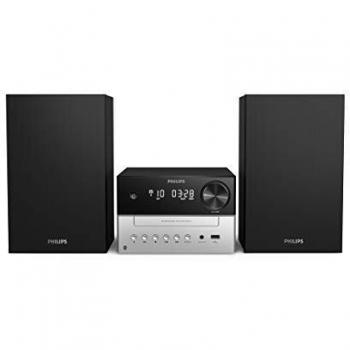 Phillips Audio M3205/12 Minicadena de Música con CD y USB y Bluetooth, Radio FM, MP3-CD, Puerto USB para Carga, 18 W, Altavoces Bass Reflex, Control Digital del Sonido