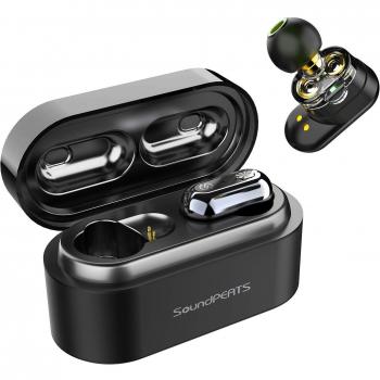 Auriculares Inalámbricos Bluetooth 5.0 TWS SoundPEATS Truengine Plus True Wireless Cascos IPX6 con Micrófono Dual Drivers Audífonos In-Ear Manos Libres Negro
