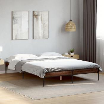 Cama de madera y metal multicapa marrón roble 135x190 cm