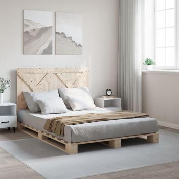 Cama de madera maciza de pino con cabecero, 160x200 cm, color marrón