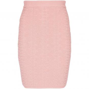 Balmain Women's Monogram Glitter Midi Skirt in Pink | Size 40 | DF1LC056KG96OIW