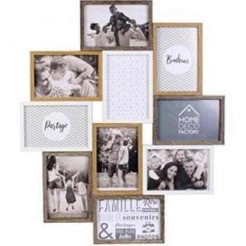 Marco de fotos múltiple en madera para 10 imágenes - 47 x 2,8 x 56 cm - Blanco, Beige y Marrón