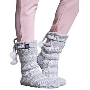 Superdry Mujer Brillo Fair Isle Calcetines Pantufla - Gris/Plata, M