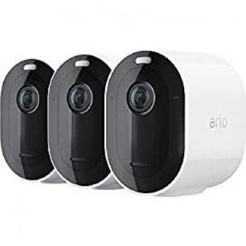 Arlo Pro4 Spotlight, 3 cámaras vigilancia wifi exterior, faro y sirena integrados, detector de movimiento, visión nocturna en color, Con una prueba gratuita de 90 días de Arlo Secure, Blanco