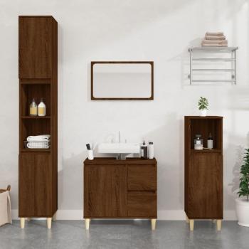 Mueble de baño de madera contrachapada marrón roble 65x33x60 cm