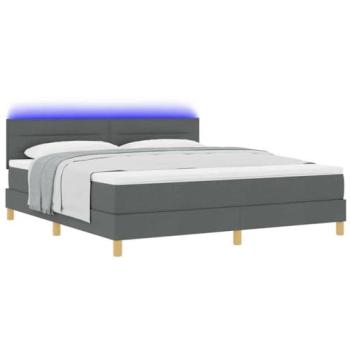 Cama Box Spring LED con Colchón Gris Oscuro 180 x 200 cm Tela