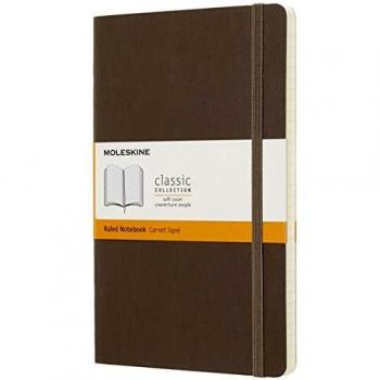 Moleskine - Cuaderno Clásico con Hojas Rayadas, Tapa Blanda y Cierre Elástico, Color Marrón Tierra, Tamaño Grande 13 x 21 cm, 192 Hojas
