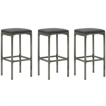 Taburetes de cocina con cojines 3 uds ratán sintético gris