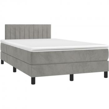 Cama box spring con colchón y LED de terciopelo gris claro 120x190 cm
