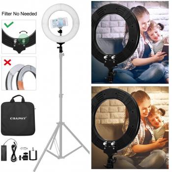 CRAPHY 18 Exterior SMD LED Luz Anillo Regulable Kit de Iluminación con Soporte 85W Bi-Color Control de Brillo Regulable, 2700-5500k Temperatura de Color, 448 LED Perlas, para Cámara Smartphone Retrato Maquillaje Video YouTube