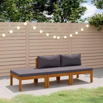 3-Piece Solid Acacia Wood Garden Lounge Set with Cushions