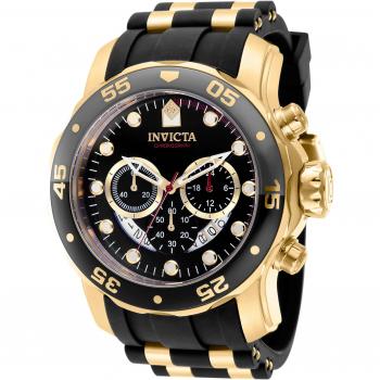 Invicta Pro Diver 37228 Men's Quartz Watch - 48mm Black Yellow Gold with Red and Black Dial