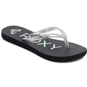 Chanclas Roxy Viva Sparkle negras y blancas para niños, talla 28