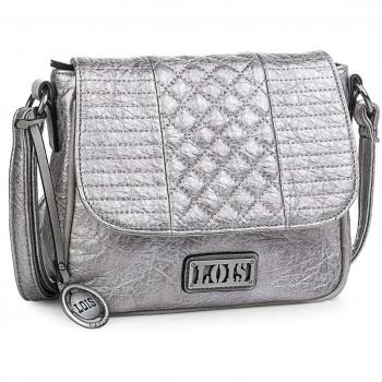 Lois - 94885 Bolso de Mujer Bandolera con Solapa. Cierre Cremallera y Solapa con Cierre botón. Bolsillo Trasero. Llavero. Acolchado. Piel sintética - Polipiel, Color Plata
