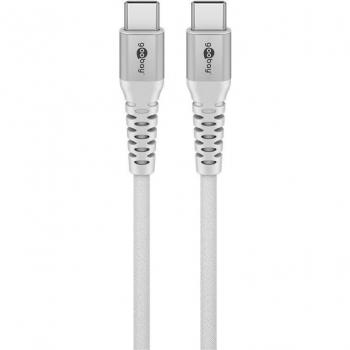 Cable USB-C a USB-C de textil con conectores metálicos, 1 m, color blanco