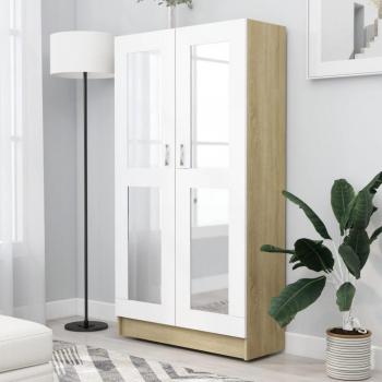 Vitrina de aglomerado y madera contrachapada blanca y roble Sonoma 82,5x30,5x150 cm