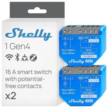 Interruptor Inteligente Shelly 1 Gen4 WiFi/Bluetooth/ZigBee, 1 Canal, 16 A, Contacto Libre de Potencial, Compatible con Alexa, Apple HomeKit y Google Home - Pack de 2 Unidades