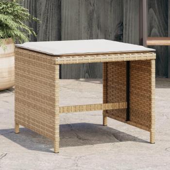 Beige Poly Rattan Garden Stools with Cushions - Set of 4 (40x40x35 cm)