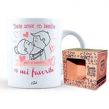 Mr Cool Taza 33 Cl en Caja Regalo con Mensaje Todo Amor es Bonito Pero el Nuestro es mi Favorito, Cerámica,, 15x10x5 cm