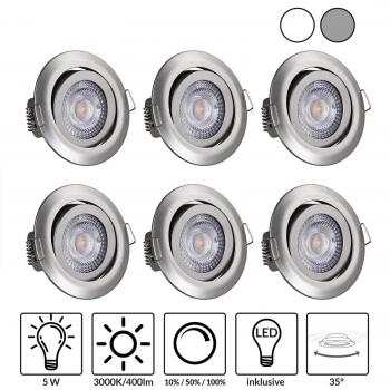Set de 6 Focos LED Empotrables Dimmables y Giratorios Krog Níquel 5W 3000K