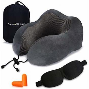 PON Almohada de Viaje Viscoelástica de Espuma de Memoria con Funda Lavable y Bolsa de Viaje Suave para el Cuello Soporte Cervical Ideal para el Uso del Avión y el Hogar