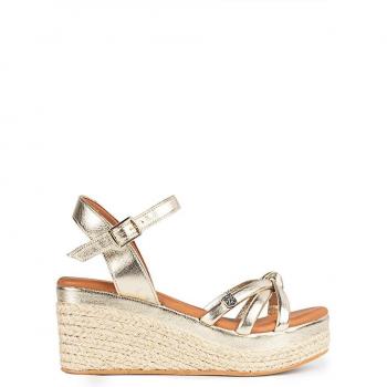 Sandalias de cuña de mujer en piel con tiras