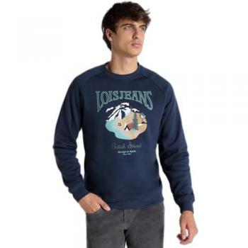 Sudadera Lois Jeans para hombre, manga rangla, cuello caja, ilustración gráfica, casual, algodón, color marino