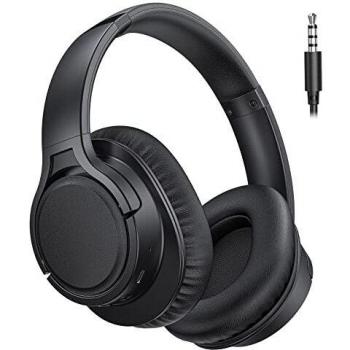 Auriculares Bluetooth, Auriculares inalámbricos sobre la Oreja con micrófonos, Bluetooth 5.0, Sonido Envolvente, Tiempo de reproducción 25H, Auriculares con Cable para TV/PC/Teléfono/Deportes/Trabajo
