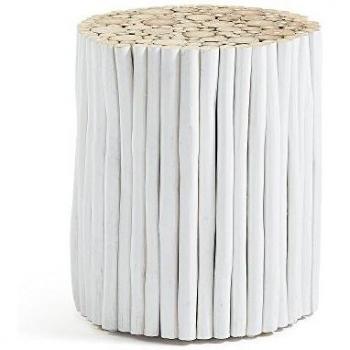 Kave Home - Mesa Auxiliar Filip Blanca Redonda Ø 35 cm de Madera Maciza de Teca