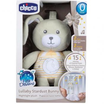 Chicco Conejito de Peluche, Conejo Proyector con Música Clásica Relajantes y Luz de Noche, Suave Peluche para Bebés Recién Nacidos, Para Cuna o Carro de Paseo, Color Gris
