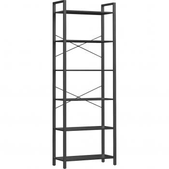 Estantería Industrial de 6 Estantes en Marrón Rústico o Negro Ébano, Marco de Acero Duradero, 186 cm de Altura, para Sala de Estar, Oficina, Estudio y Pasillo