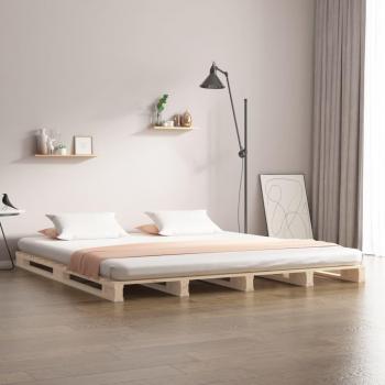 Cama de palets de madera maciza de pino 200x200 cm en color marrón