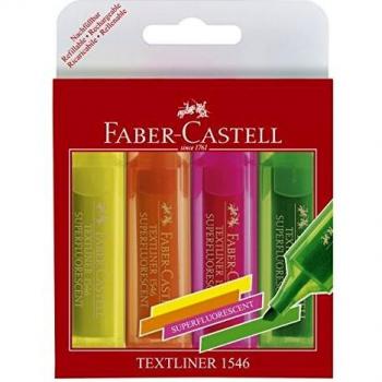 Faber-Castell 154604 - Estuche con 4 marcadores fluorescentes, amarillo, naranja, rosa y verde