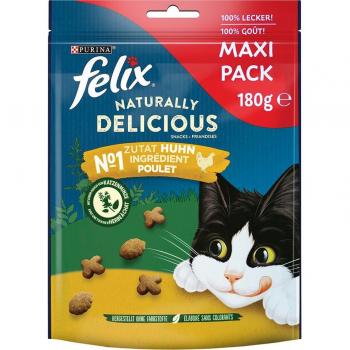 Felix Naturally Delicious Snacks para Gatos - Pack Económico: Pollo con Hierba Gatera (3 x 180 g)