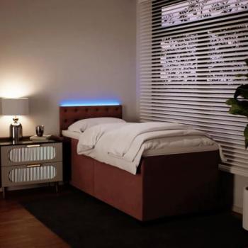 Cama box spring con colchón de muelles en terciopelo rosa 90x200 cm