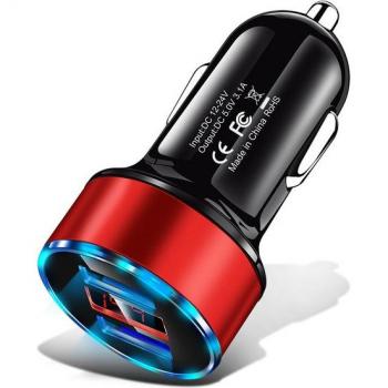 Cargador de Coche Universal 2 en 1 con Pantalla LED Digital y USB Doble para iPhone, Samsung y Huawei - Adaptador de Carga Rápida para Móvil
